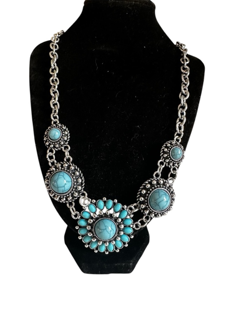 Turquoise Silver-Tone Statement Necklace - Women Jewelry